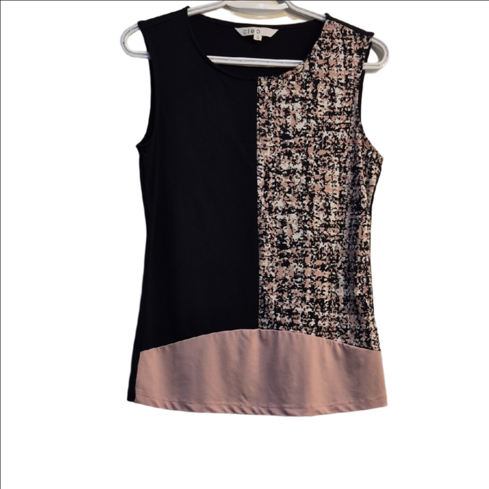 🌟3 For 15 🌟cleo Navey Blue and Blush Colorblock Tweed-Panel Sleeveless Top